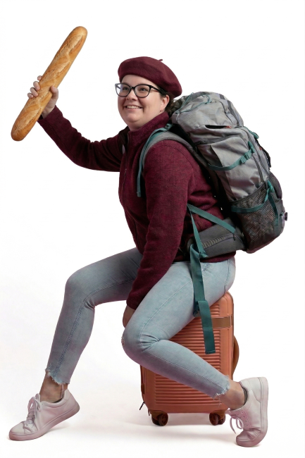 Amanda riding luggage